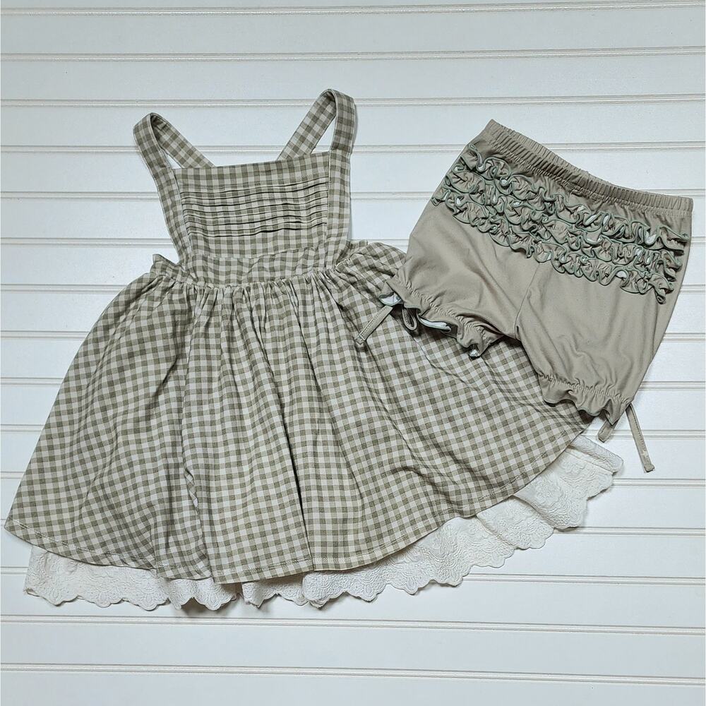 SweetHoney Gingham Pinafore Dress with Bloomers